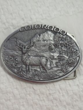 ⭐️ Vintage 1983 Colorado & Deer Metal Belt Buckle 3D, Paula Freed, Ultra Ent Inc